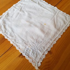 altes Stofftaschentuch Taschentuch wei&szlig; hellblau Stickerei Vintage