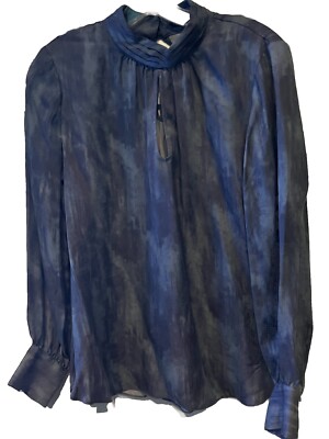 White House Black Market Women s Top Blue Keyhole Long Sleeve Size 6 Medium New!