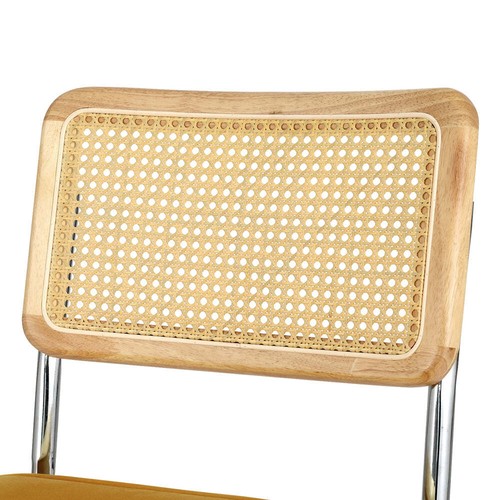 NNEDSZ Dining Chairs Set of 2 Velvet Rattan Cantilever Yellow - Picture 3 of 5