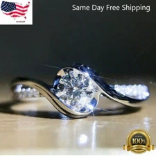 Fashion 925 Silver Filled Wedding Ring Women Simulated White Sapphire Size 6-10