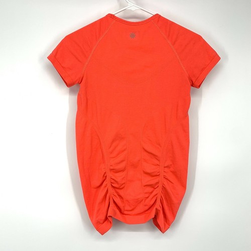 Athleta Fastest Track Top Womens XS Neon Orange Short Sleeve Pullover Ruched Tee - Picture 5 of 8