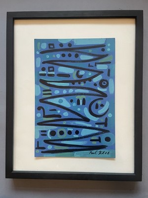 Paul Klee Kubistisches Original Gemälde Blau Abstrakt Fisch Ozean Symbolik Kunst D69