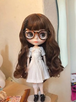 Neo Blythe Doll Brown Hair Custom White Skin BJD 12in Bangs OOAK Jointed Body