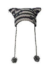 Y2K Cat Ear Beanie for Women - Gothic Punk Knitted Hat with One Size, Black