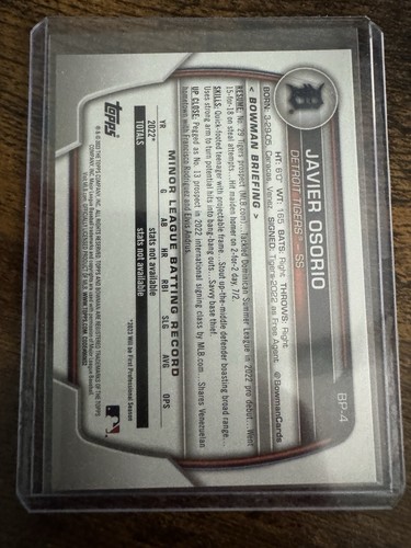2023 Bowman - Prospects Javier Osorio #BP-4 Purple /250 (RC) - Picture 2 of 2