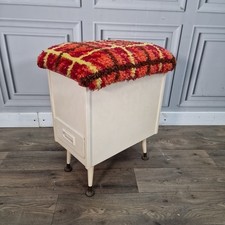 Vintage Sewing Box Stool - Mid Century – Storage Retro Ottoman & Drawers MCM
