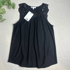 DR2 by Daniel Rainn Women's Size S Black Swiss Dot Tank Sleeveless Top Lace NWT