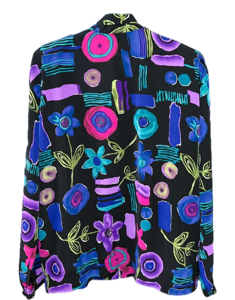 Jaqueta da moda vintage floral geométrica com zíper tamanho grande arte para usar colorida - Imagem 4 de 4