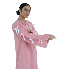 Elegant Women Abaya Muslim Open Kimono Cardigan Dubai Modest Long Dress Bowknot