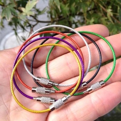 Steel Wire Rope Copper Accessory Screw Lock Key Chain Ring 7Colours 1/2/5/10 PCS