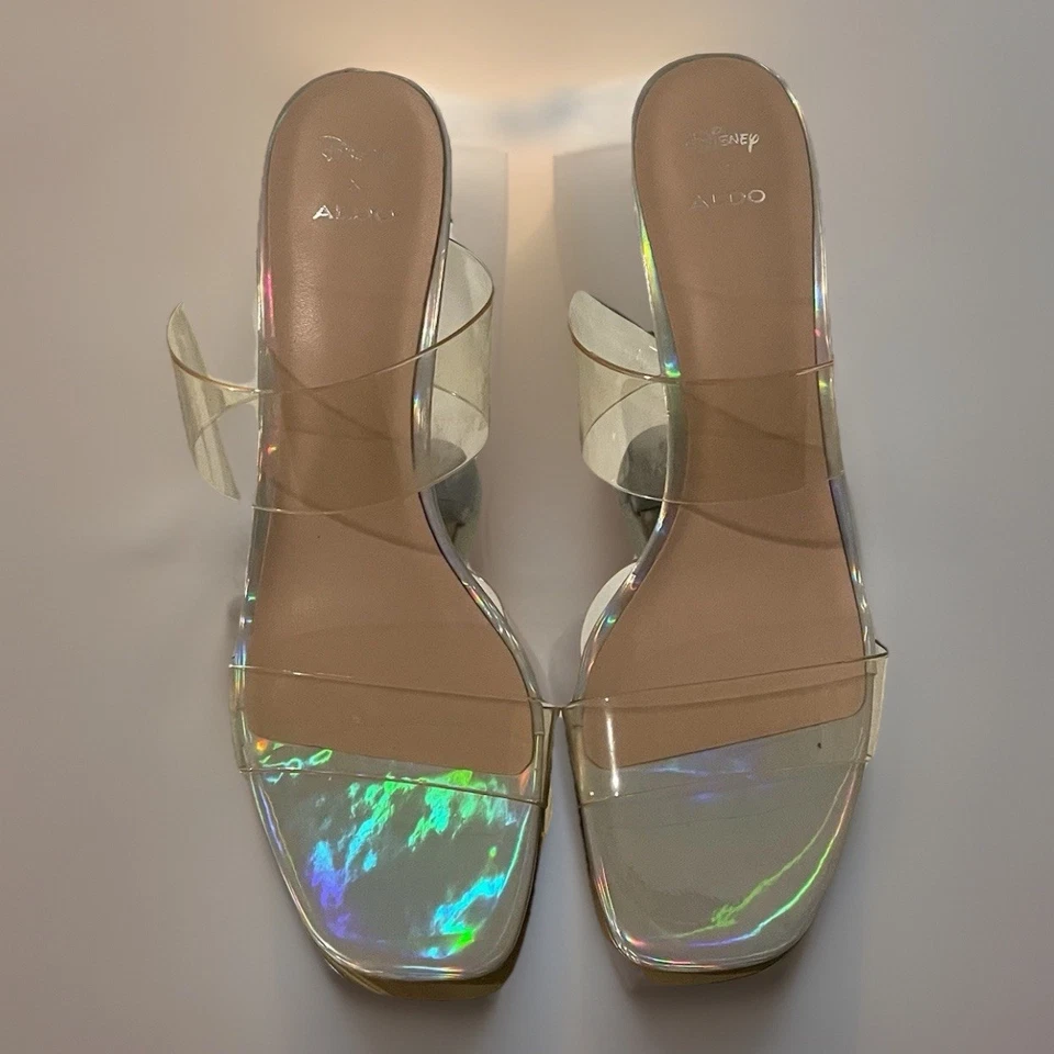 Zapatos ALDO x Disney Cenicienta Stepsisters Tacón Transparente Halográfico Perla Talla 11 Foto 2 de 4