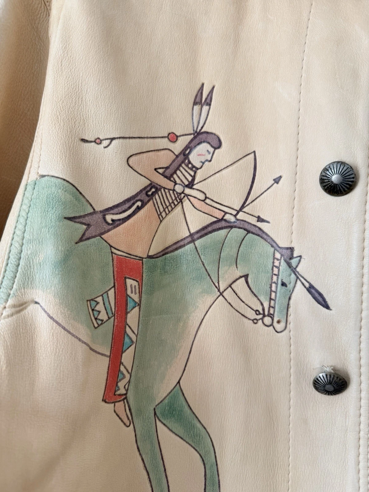 VTG 80s Ralph Lauren Country Hand Painted Leather Jacket Authentic Dry Goods USA image 2
