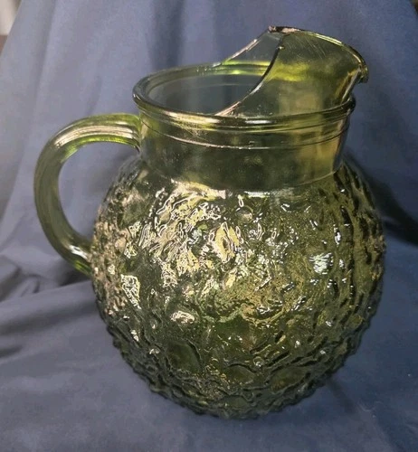 Vintage Anchor Hocking Lido Milano Avocado Green Crinkle Pitcher