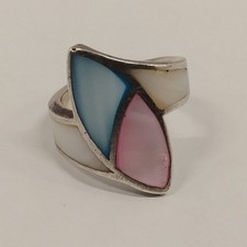 Pink Blue White Mother of Pearl Inlay 925 Sterling Silver Ring Sz 7.25