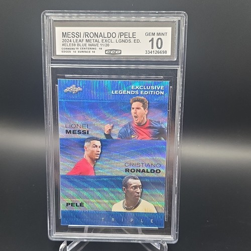 Leaf Metal Exclusive Legends Messi Ronaldo Pele ELE-59 Blue Wave 11/20 CGC 10