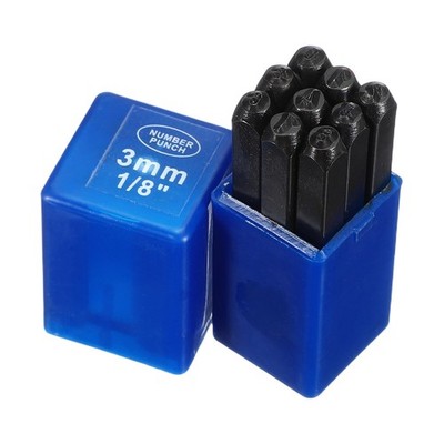 9Pcs Metal Number Stamps Set 1/8'' (3mm) 40Cr Metal Stamping Punch Tool Kit