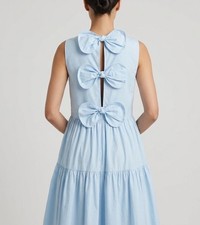 Red Valentino Light Blue Tiered Bow Back Cotton Poplin MIDI Dress IT 42 US 6