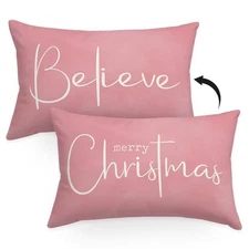 Pink Christmas Throw Pillow Cover 12x20, Merry Christmas Merry Christmas - Pink