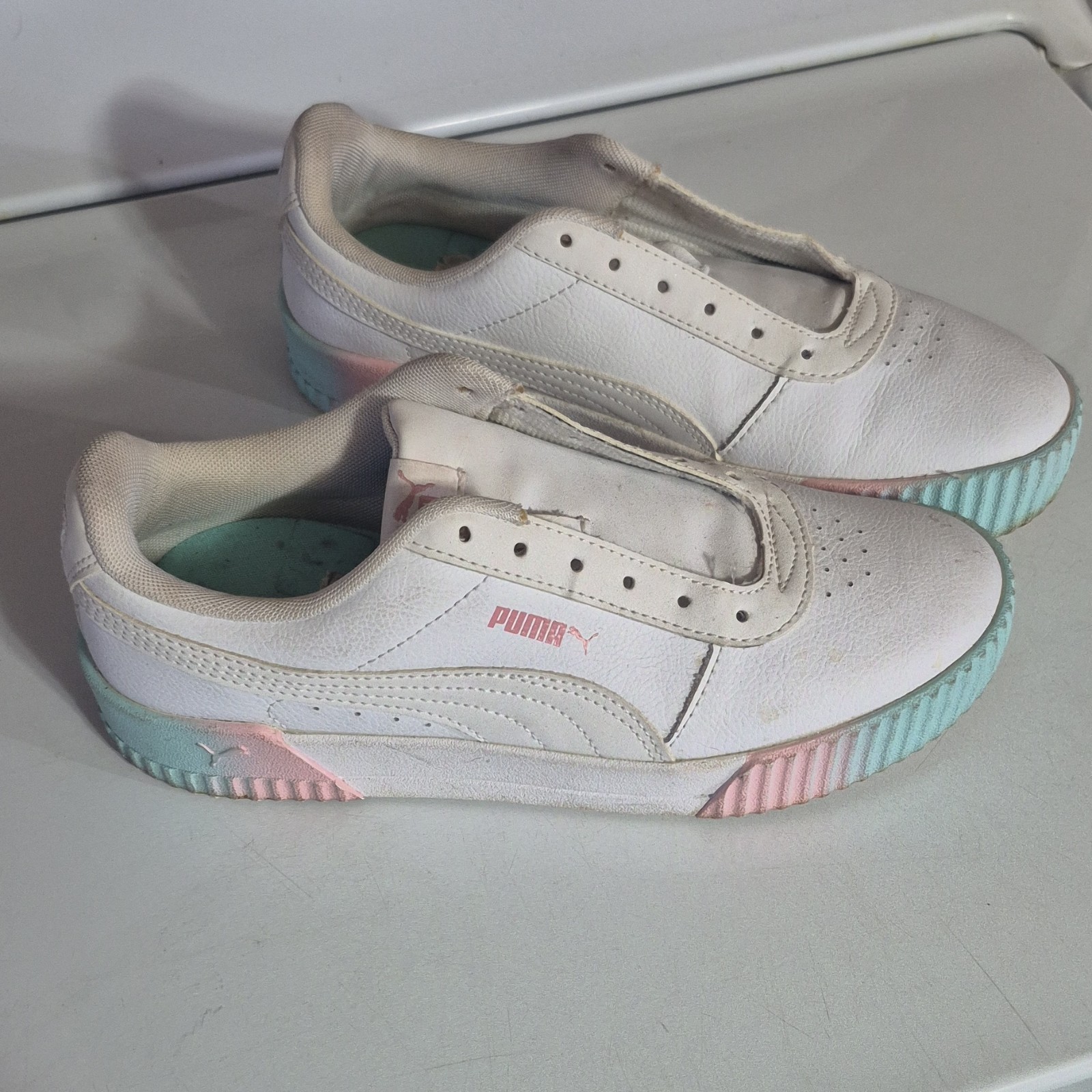 PUMA Carina SoftFoam+ Women's Sneakers White Pink Blue Faded Spray Paint