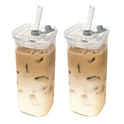 Glasbecher - transparente Milchtee Tasse mit Deckel & Strohhalm - 1 Stück Trinkgeschirr