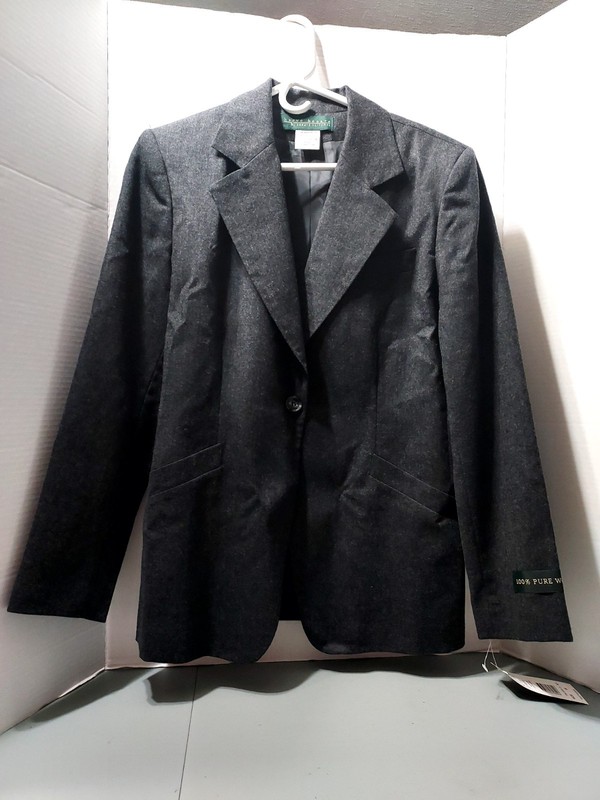 Harve Benard By Benard Holtzman Size 14 100% Wool Gray Blazer Shoulder Pads New 