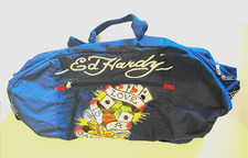 Ed Hardy Love is a Gamble Blue Zip Denim/Canvas Duffel Travel Gym Bag.