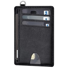 Slim Wallet, Credit Card Holder for 3.1" x 4.4" x 0.25", Grain Black
