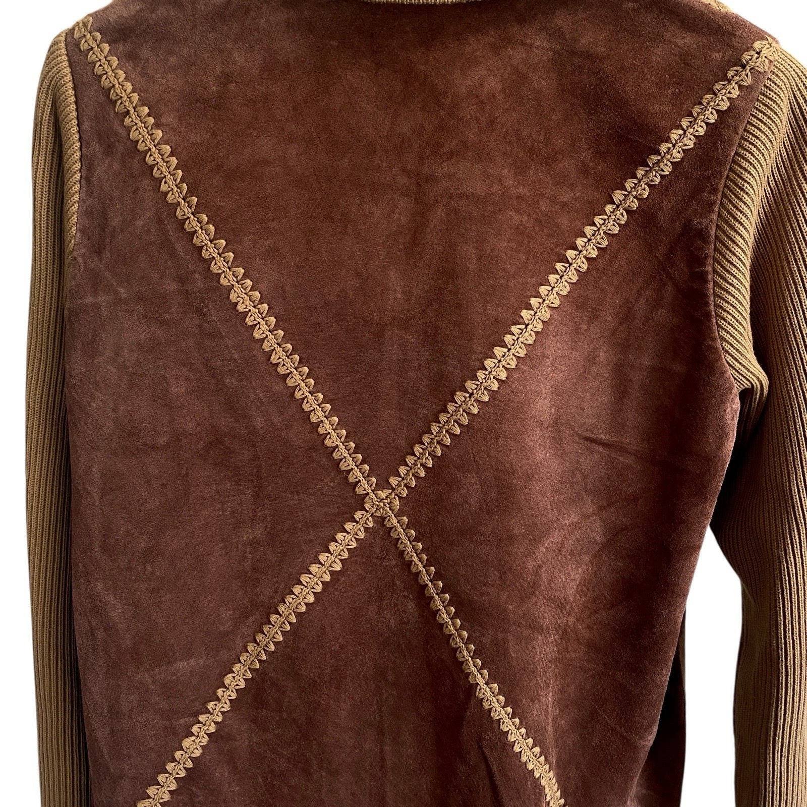 Argyle Patchwork Suede Jacket Women’s Boho Retro … - image 5