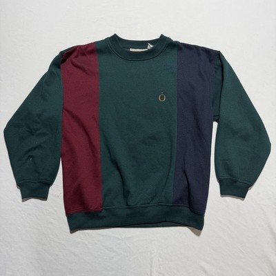 Bugle Boy Company 90s Colorblock Crewneck Sweatshirt XL Green Burgundy Navy Cres