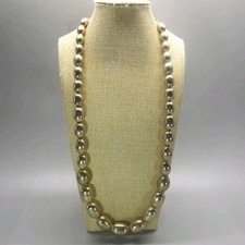 Vintage Liz Claiborne Necklace Beaded Metal Graduated Gold Tone 26 Inch