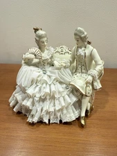 Dresden Art Wilhelm Rittirsch Lace Porcelain Woman Man Sitting on Couch