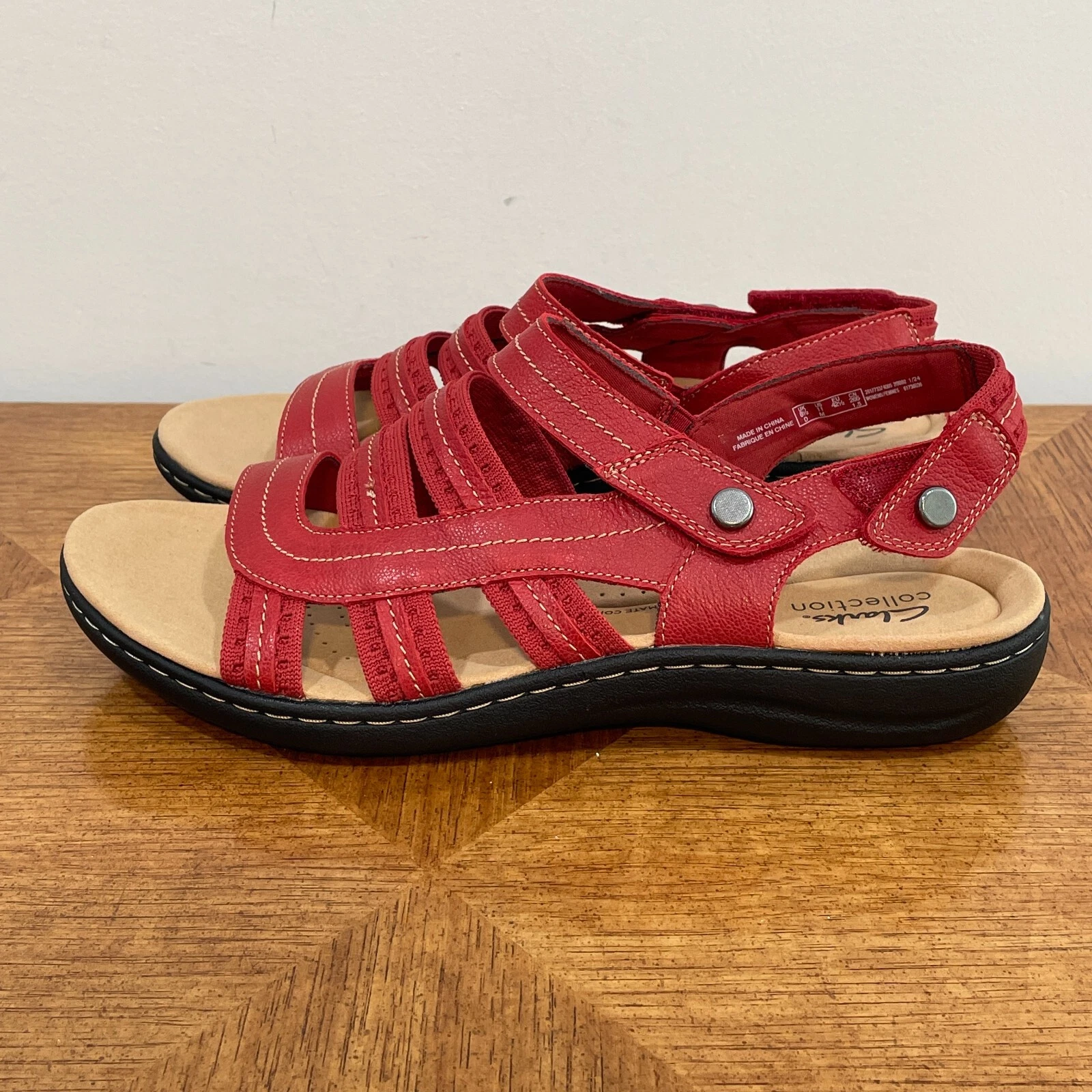 Sandalo donna Clarks Laurieann Erin 11 rosso pelle punta aperta cinturino slingback