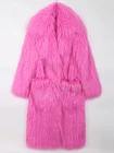 Winter Long Bright Pink Oversized Shaggy Hairy Fluffy Warm Faux Fur Coat Lapel
