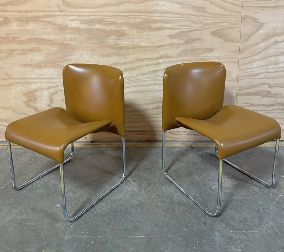 6 sillas de comedor Mobel Italia Stendig cromadas coñac MidCentury modernas años 70 Foto 2 de 4