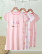 NEW Girls Nightwear Short Sleeve Nightdress Cute Cat Kids Pyjamas Age 2-13 Years