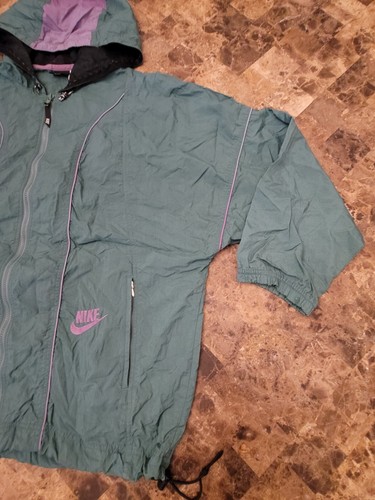 Vintage Nike Jacket Windbreaker Full Zip Green Purple 90s Baggy Fit Mens Size L - Picture 4 of 12