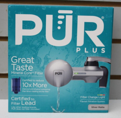 PUR PLUS Horizontal Faucet Mount Water Filtration System Filter - Silver Matte