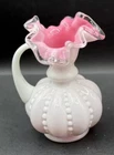 Fenton Peach  Crest Double Crimped Beaded Melon Pitchers Beautiful BB