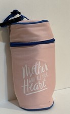 Hello Baby Bottle Bag Pink W/Blue Zipper Strap Says Mother With All Your Heart