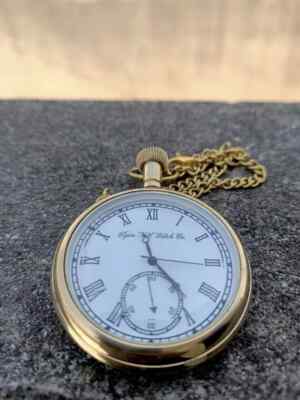Antique Engraved Brass Quartz Elgin Pocket watch W/ Chain Vintage Gift  Occasion