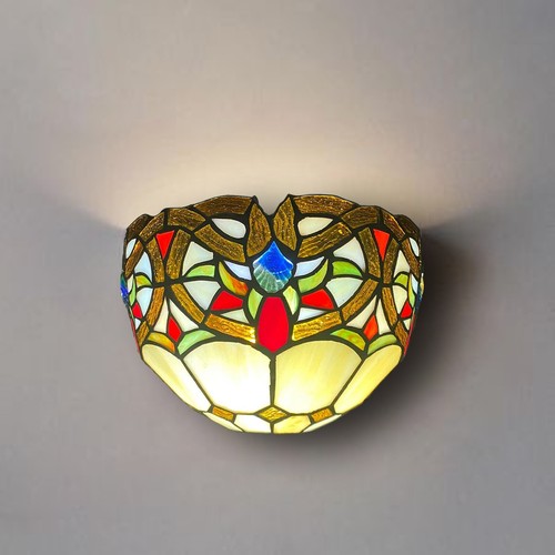 Tiffany Style Multicolor Wall Light Sconce 12" Uplighter Shade Stained Glass E27 - Picture 54 of 54