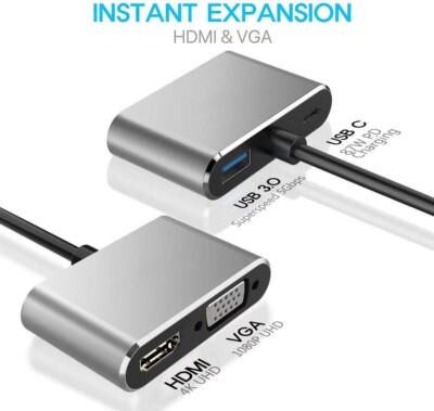 USB-C 3.1 to HDMI 2.0 VGA PD Charge Hub Adapter for Samsung Phone Apple Macbook