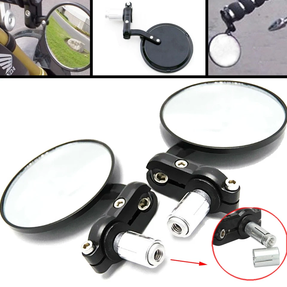 Black CNC Motorcycle Rearview MIRRORS for 7/8" Handle Bar End CAFE RACER BOBBER - Image 2 of 4