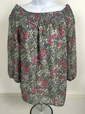 AB Studios Womens Top Size L White Pink Purple Floral Off Shoulders Lined