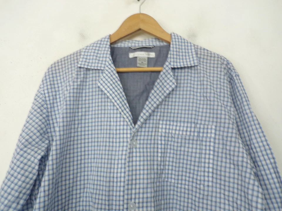 GEOFFREY BEENE Mens Size Medium Blue & White Plaid Pajama Shirt  - Image 2 of 4