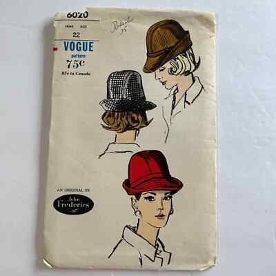 Vogue Vintage 1960's Pattern #6020 John Frederics Chapeaux Hats Size 22  RARE Australia