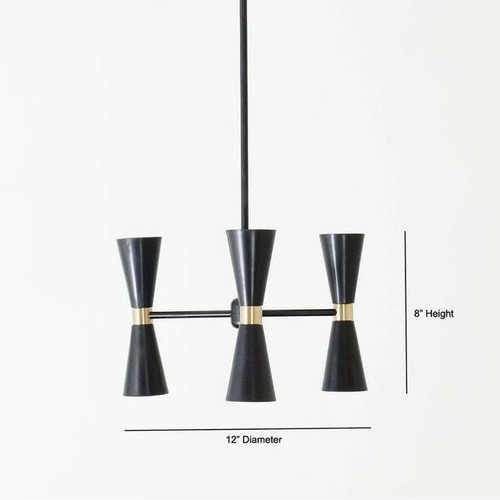 Lampadario Sputnik moderno in ottone cono nero lampadario industriale 6 luci - Foto 5 di 6