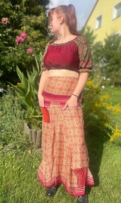 Bohemian Indian Silk Long Skirt, Bohemian Long Rock aus indischer Seide