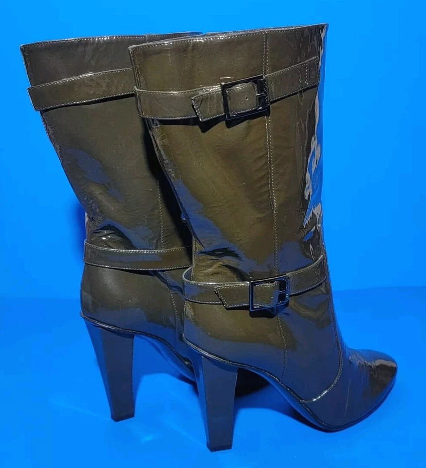 Jimmy CHOO Londres Verde Charol Media Pantorrilla Tacón Alto Botines Botas Talla 40 Foto 4 de 4