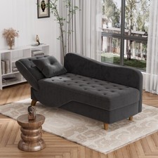 54.5" Adjustable Chaise Lounge Chair Indoor w/Storage 3in1 Futon Sofa Couch Bed